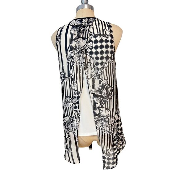 Scapa Lauren Perre Black & White Sheer Sleeveless Printed High-Low Top Small - Picture 2 of 5